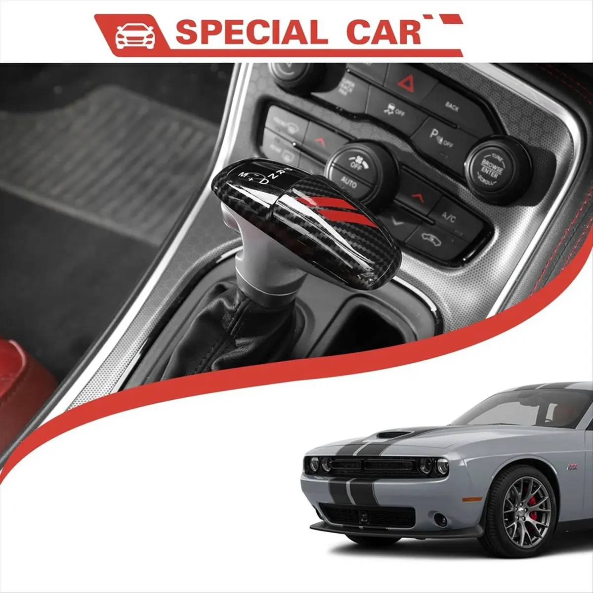#40P (Carbon Fiber&Red)Carbon Fiber Gear Shift Knob Head Cover Trim for Dodge Charger A,Automotive Parts & Accessories