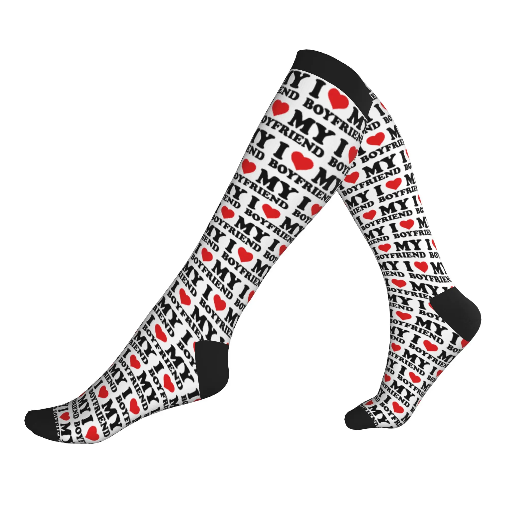 I Love My Boyfriend Calcetines deportivos de compresión para hombre, calcetines de vestir con estampado 3D a la moda unisex