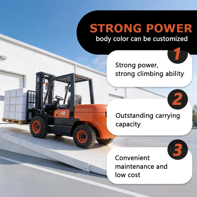 Factory Direct Sales Tortai 5-ton Diesel Forklift Three Stage Pneumatic/Solid Tires Roll Clamp for Cylindrical Goods
