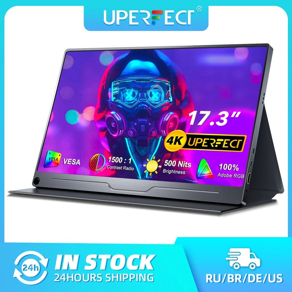 monitor portatil uperfect 173 4k para laptop 3840 2160 100 adobe 1500 sync ips tela de computador usb c hdmi tela externa com alto falantes vesa smart case 01