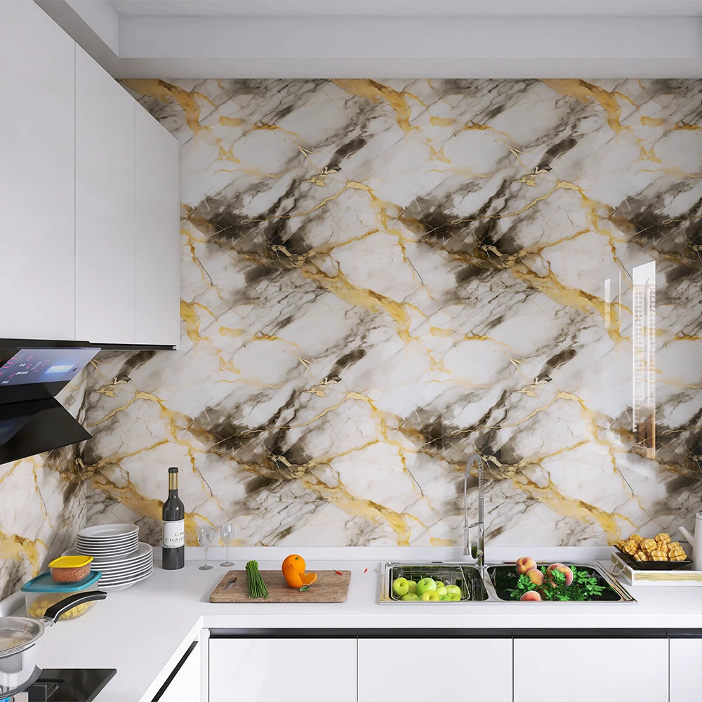 40 cm wasserdichte Marmormuster, selbstklebende Backsplash-Panel-Vinyl-Raumdekoration, Wandaufkleber für Wohnzimmer und Küche – Detail 5