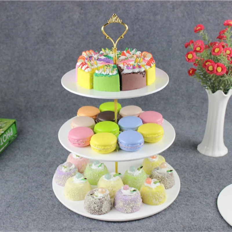 Simple ceramic tableware dim sum round tray, multi-layer fruit plate cake rack dessert table display