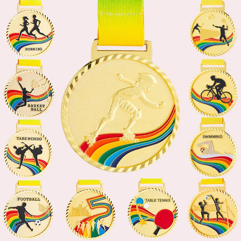 Medals Football Basketball Badminton Track and Field Swimming Sports Competition School Games Souvenir Champion Gold Medal