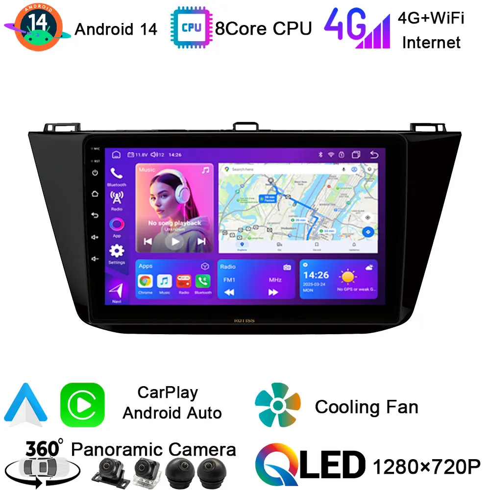 

10-in Android14Car GPS 4GLTE WiFi Multimedia Radio Video Player Stereo DSP Auto Carplay 4G LTE For Volkswagen Tiguan 2 2016-2023