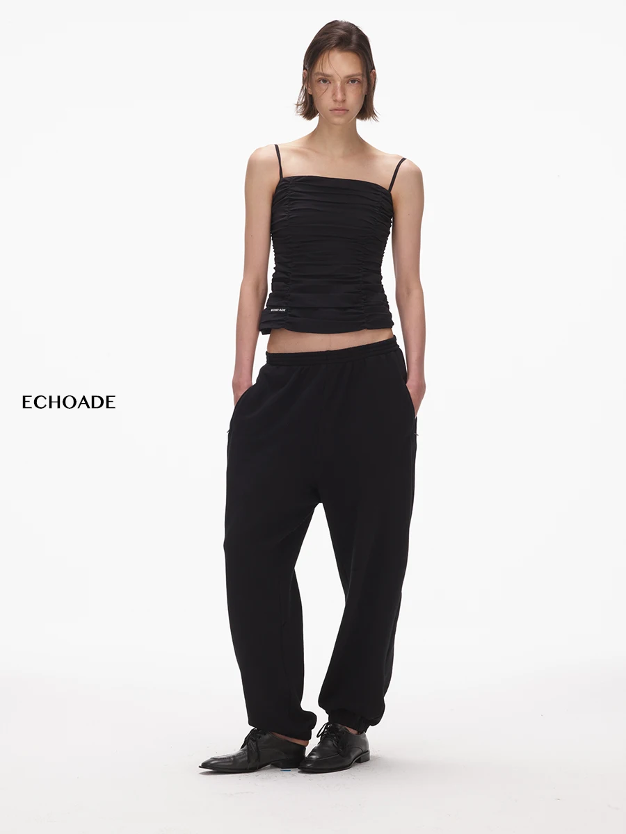 

Ele Ade Strapl Bustier Top with 3D Pleats And Curved ape Faionable Aosphere Outerwear Nylon Fabric