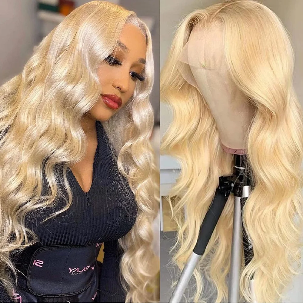 34 36 Inch Blonde Body Wave Lace Front Wig Human Hair 613 Colored 13x6 HD Transparent Lace Frontal Wigs Pre Plucked Remy Hair