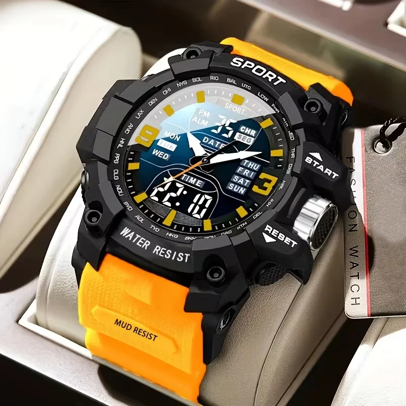 New trend high-end multifunctional night light alarm clock sports trend men's and women's universal dual display wristwatch
