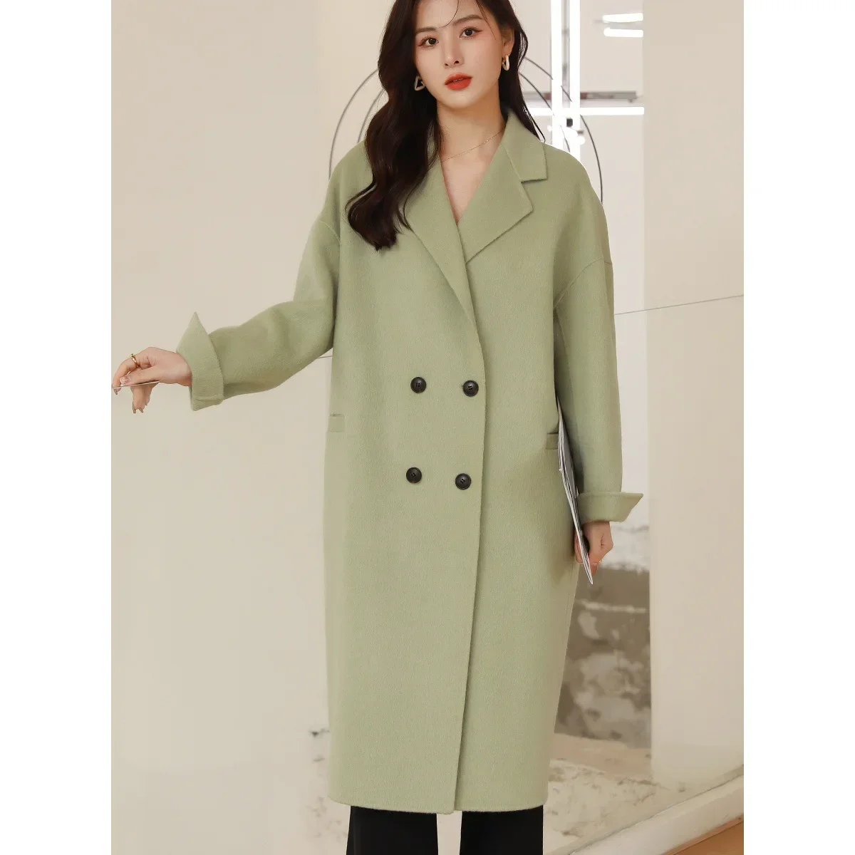 Double-sided woolen coat women's autumn and winter new high-end fashion temperament medium and long camel wool coat