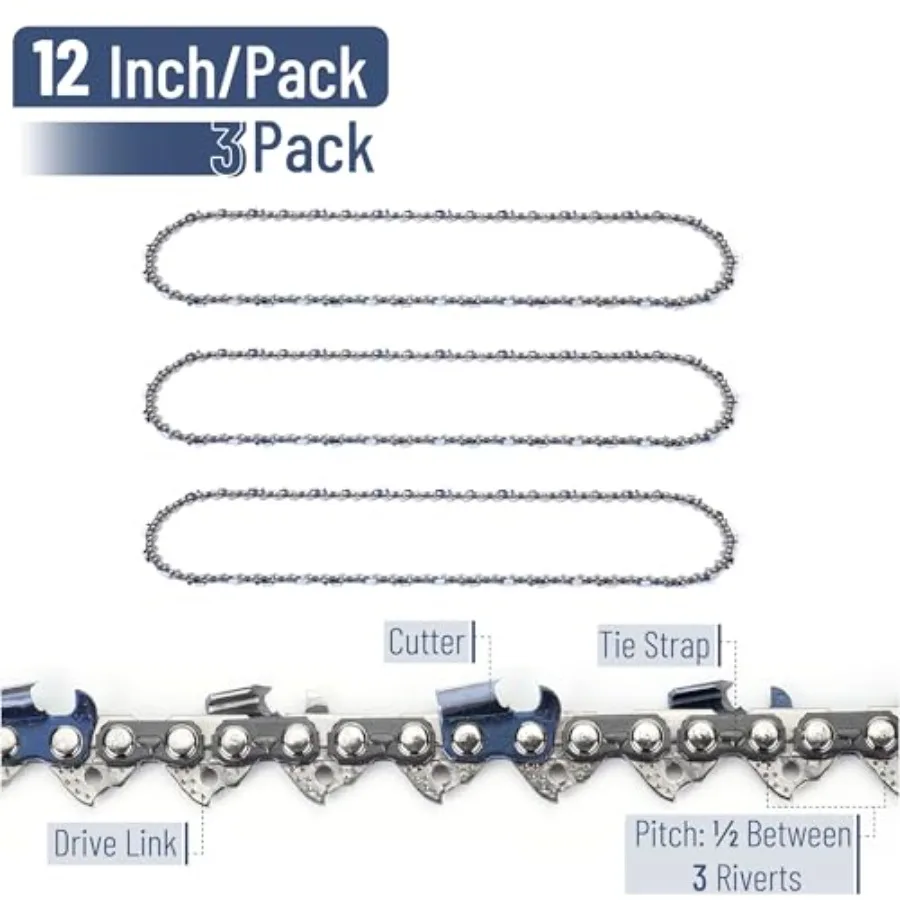 UNCO- سلسلة المنشار 12 بوصة 3 عبوات 3/8 بوصة LP الملعب 0.050 بوصة مقياس 45 وصلات محرك سلسلة شفرة المنشار #2