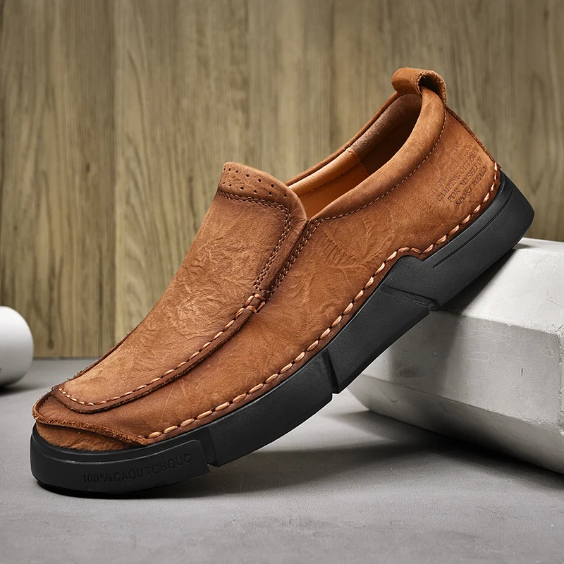 

Men Genuine Leather Casual Shoes Plus Size Slip On Men Loafers Handmade Cow Leather Work Shoe Flat Footwear Man