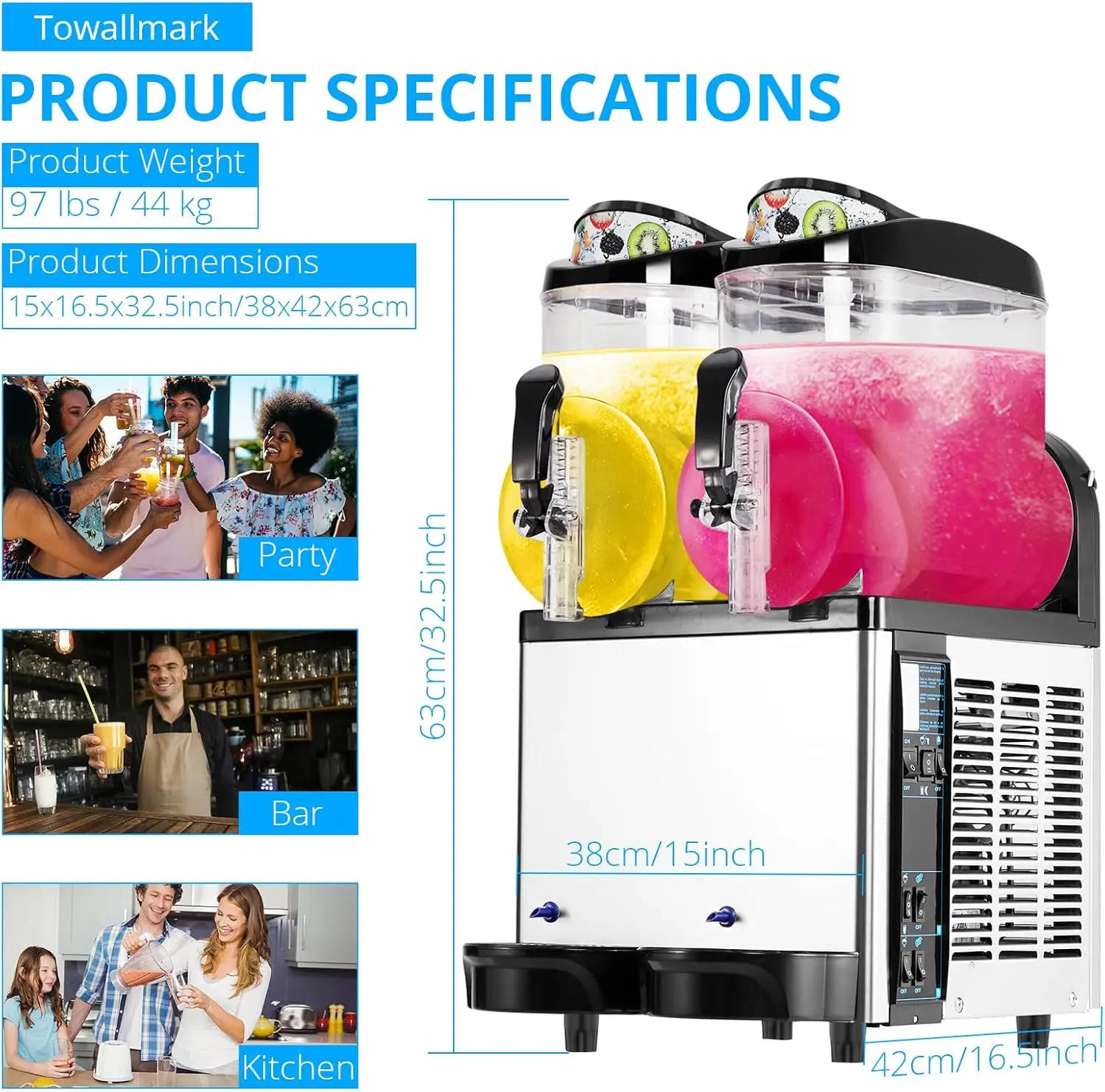 Commercial Slushy Machine 24L, 6.4 Gals Margarita Machine, 500W Frozen Drink Machine, Food-Grade PC Tanks & Stainless Steel