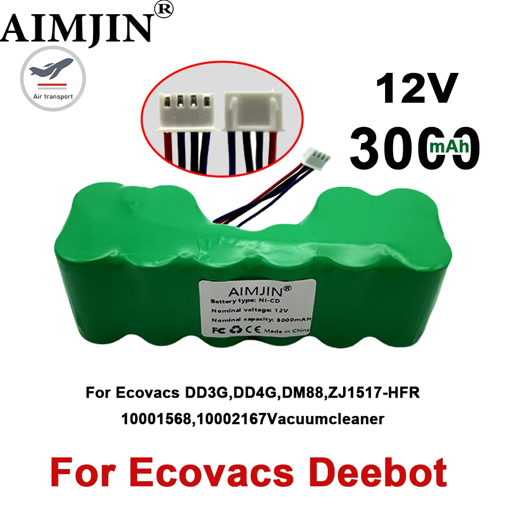 12V Ni-CD Battery Replacement for Ecovacs 10001568 10002167 DD3G DD4G DE5G DD35 DG710 DM88 ZJ1517-HFR Robotic Vacuum Cleane