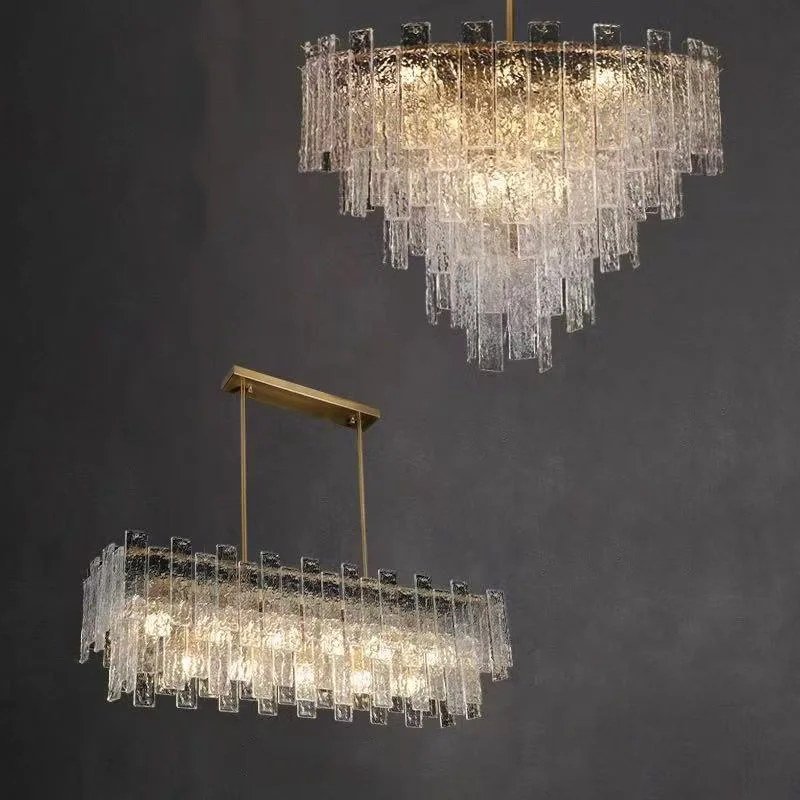 American Style Water Wave Glass Lamp Gold Finish Lustre 3 Color Dimmable for Hotel Villa Ceilings
