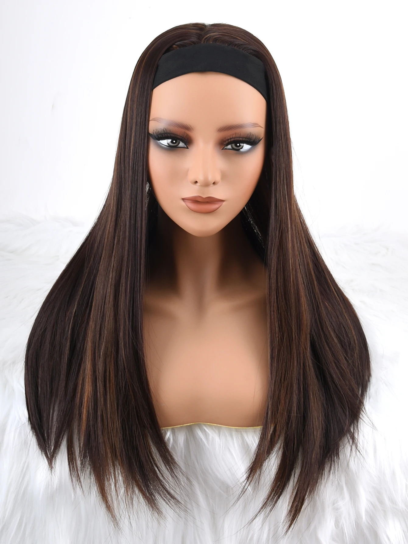 24inch Dark brown Lone Straight Headband Synthetic Wig, Glueless Headband Wigs for Women For Daily Party Use(24inch 320g)