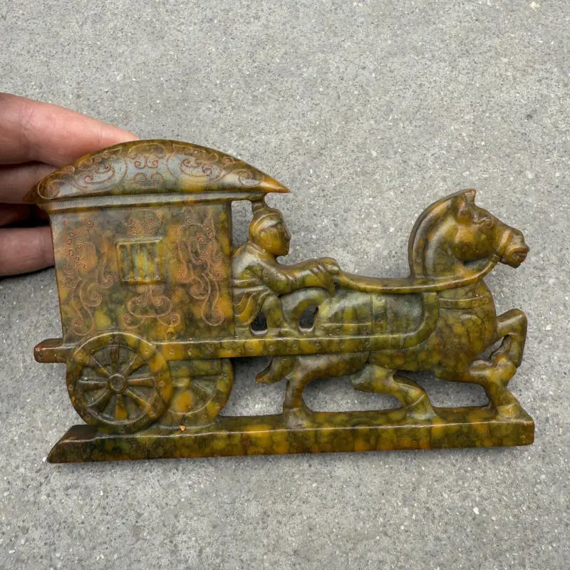 

Антикварная нефритовая резная статуэтка-карета из нефрита Сюю, народное искусство, коллекционный предмет, декоративное изделие, ручная работа