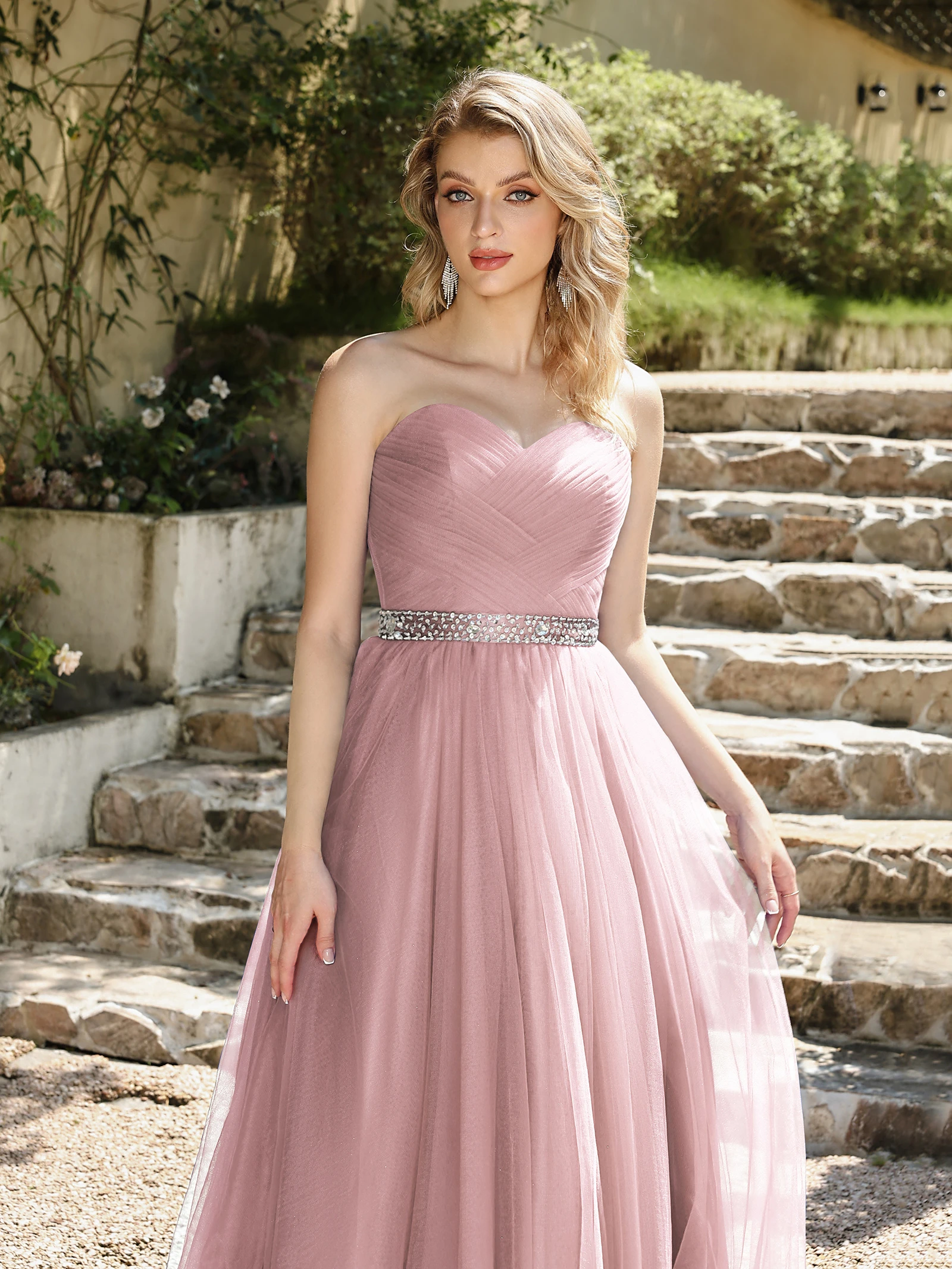 BABYONLINE Sexy escote corazón sin tirantes con cordones sin espalda tubo Top vestido de noche vestidos de novia una línea imperio tren vestidos