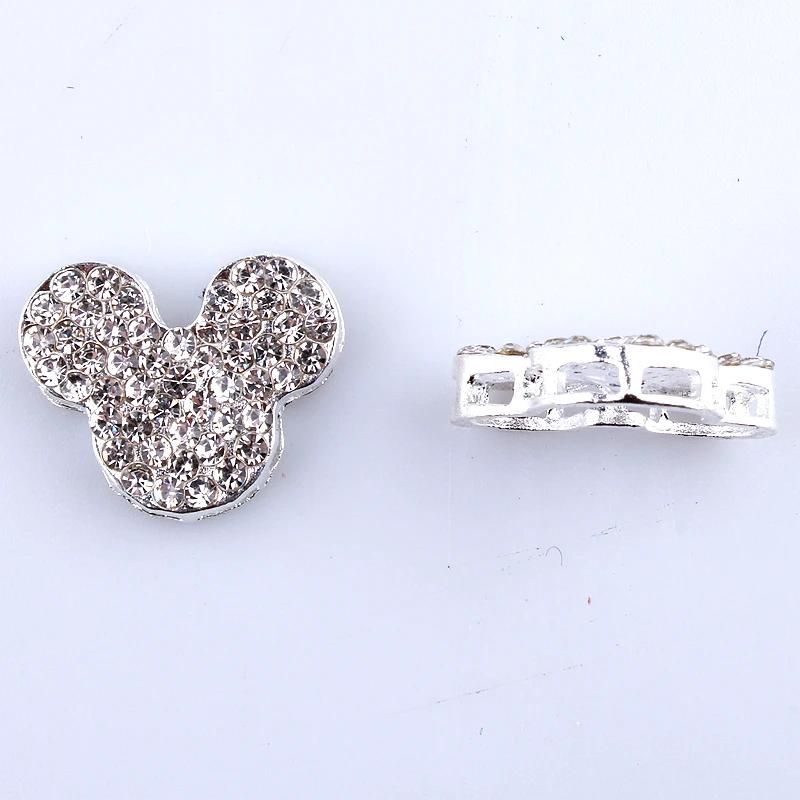 

120PCS 20*23MM High Quality Crystal Silver Mouse Buttons For Cloth Sewing Alloy Rhinestone Button For Wedding Invitation