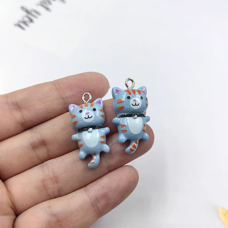 10pcs New Cute Animals Blue Cat Resin Charms Flatback for Earring Keychain Small Cartoon Pendant Jewelry Findings Making C295