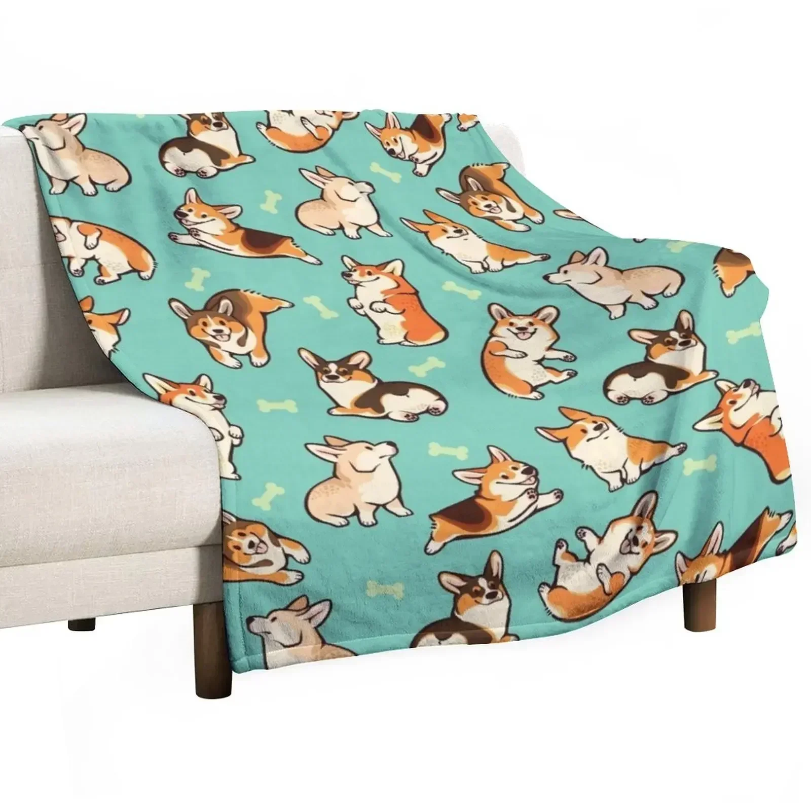 

Jolly corgis in green Throw Blanket Decorative Sofas Personalized Gift Luxury Designer Blankets