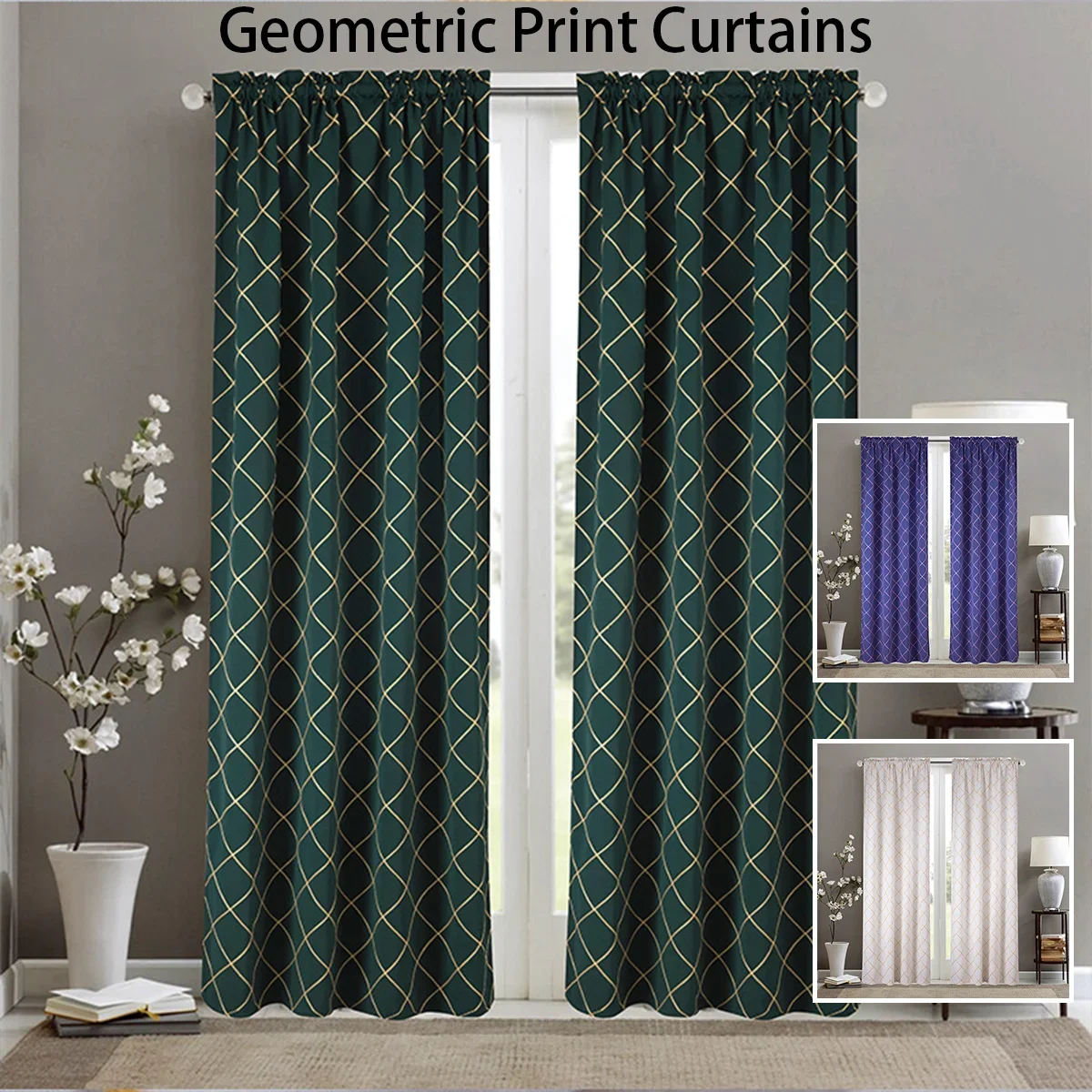 

2pcs Blackout Curtains Scandinavian Style Solid Color Printed Through Rod Luxury Fabric Window Curtain for Bedroom/living Room