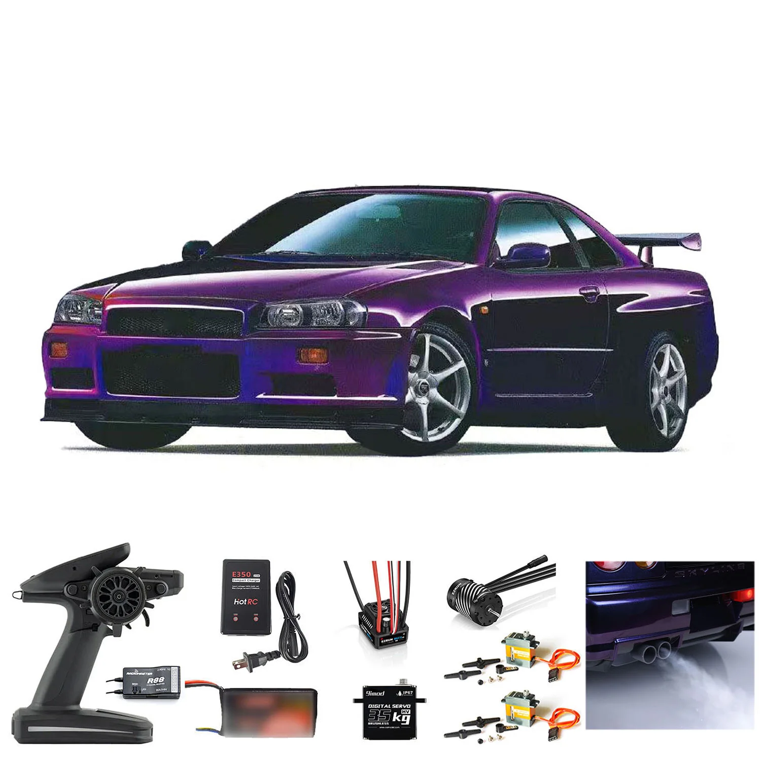 

ON SALE Capo Upgraded RTR 1/8 RC Metal Racing Car 4x4 4WD R34 Drift High-speed Model FlySky Simulate Lights Sounds Smoking Toy