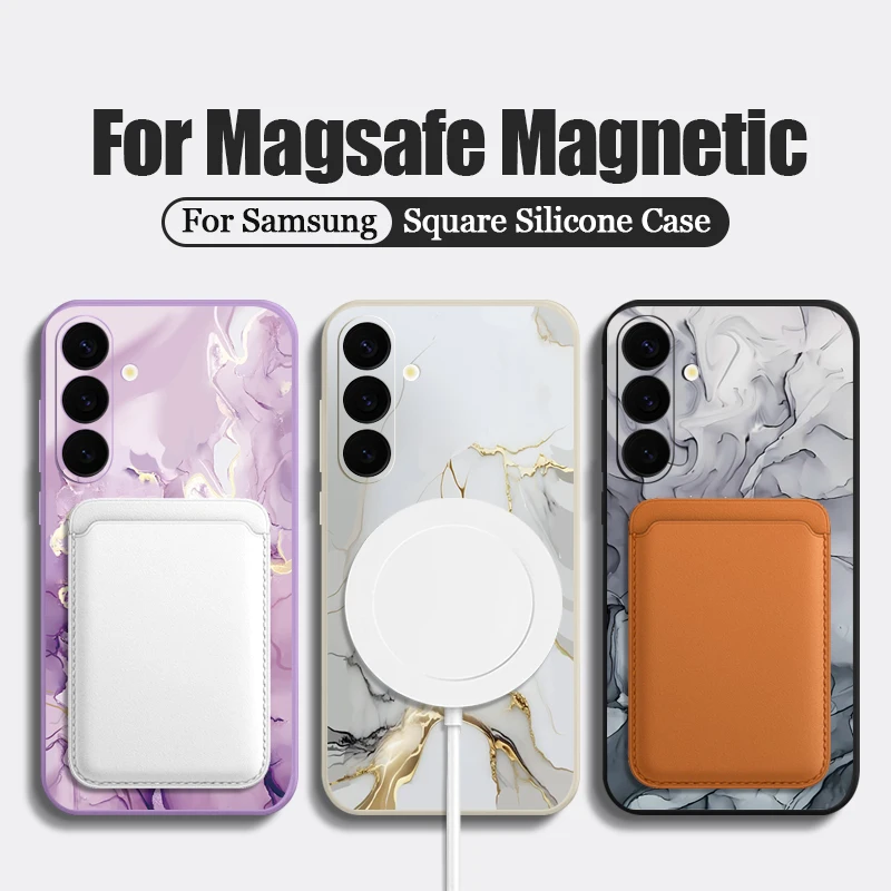 Magnetic For Magsafe Marble Case For Samsung Galaxy S24 S25 S23 Plus S22 Ultra S20 S21 FE Capa Built-in Metal Plate Cover Funda