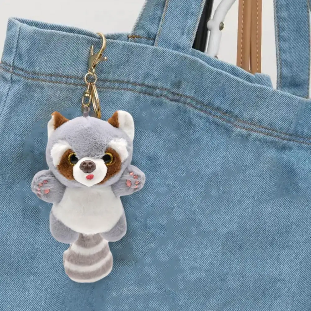 Portachiavi ciondolo borsa accessori adorabile portachiavi procione occhi 3d coda lunga bambola di peluche per la decorazione dello zaino delle