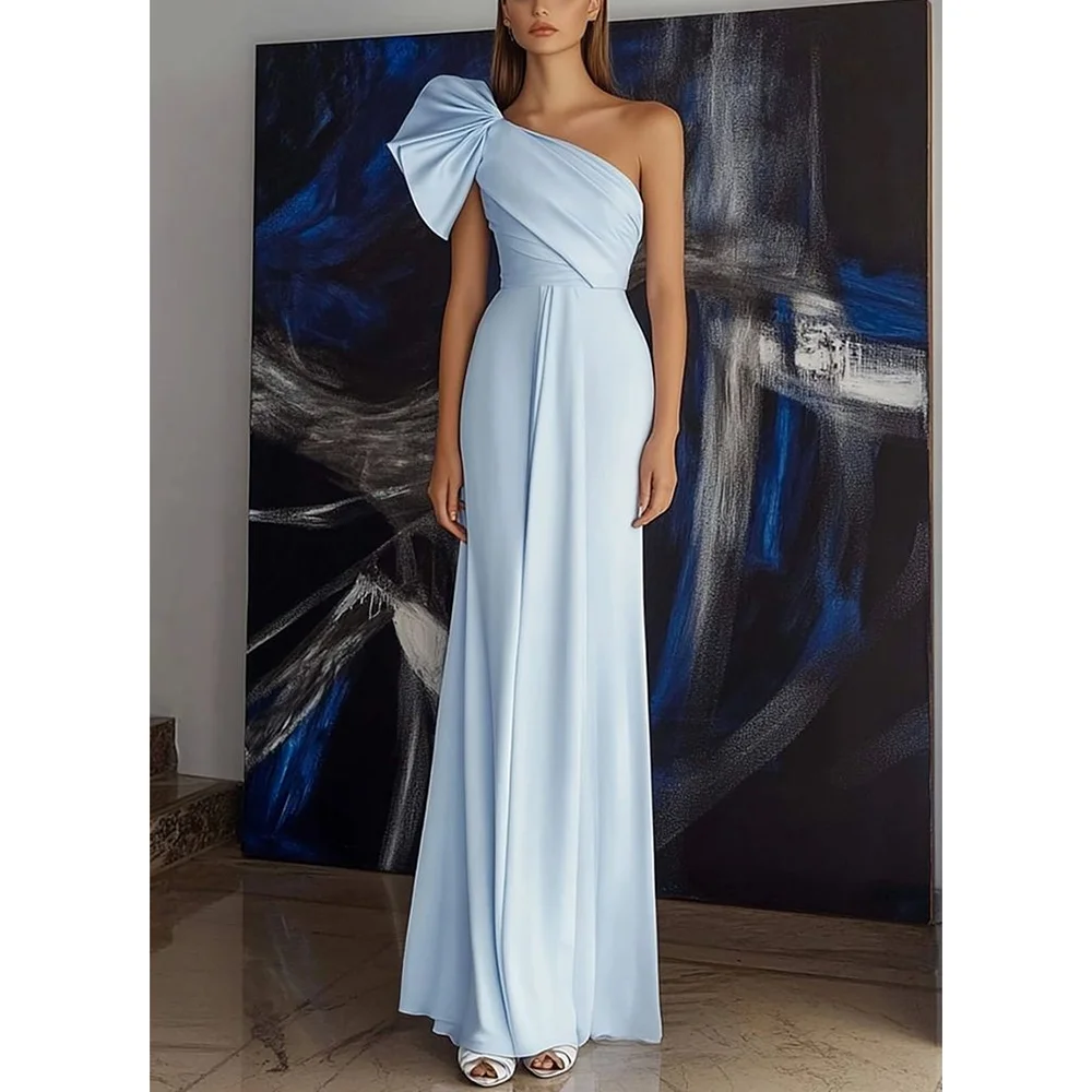 

Голубые элегантные длинные платья для официальных мероприятий Шикарные вечерние платья на одно плечо Прямые платья для выпускного вечера без рукавов