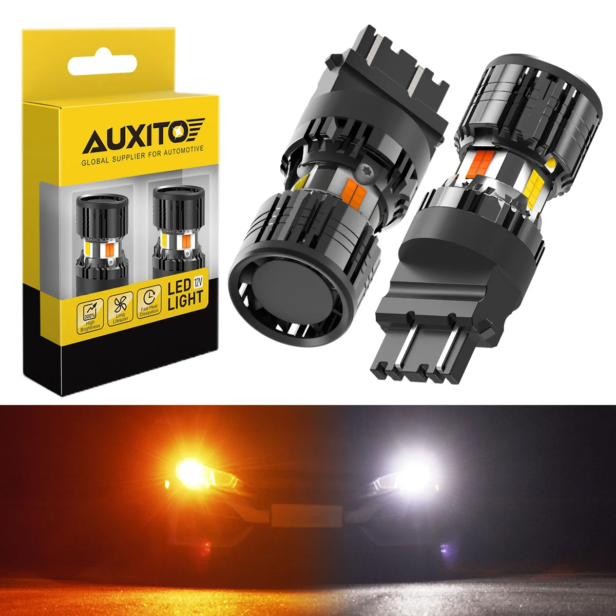 

AUXITO 2Pcs Canbus T25 3156 3157 P27W P27/5W LED Bulb Dual Color Yellow White Switchback DRL T20 7443 7440 Backup Reverse Lamps