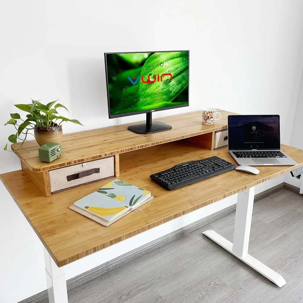 80 x 30 x 1 Inch 100% Solid Bamboo Desk Table Top Only,for Standing Desk Home Office Desk with 80mm grommets(Right Angle)