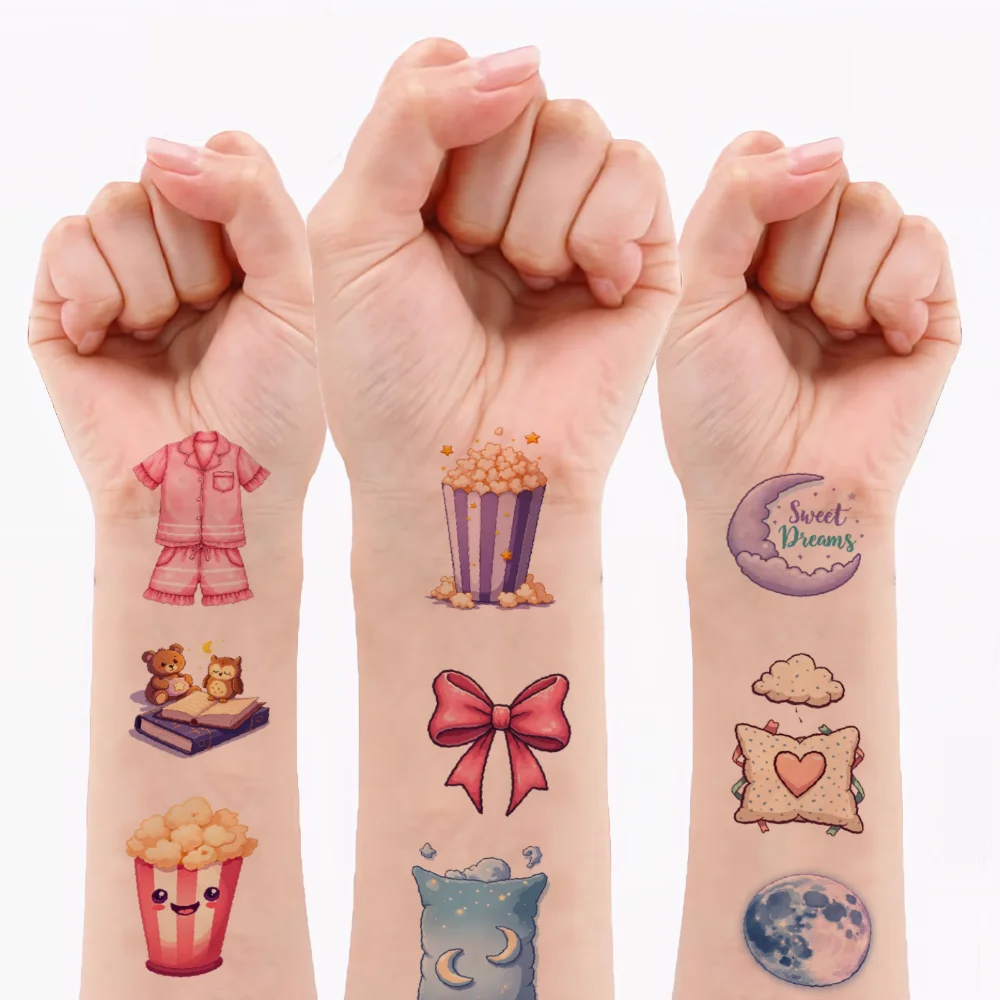 

54 шт., временная татуировка, кролик, мультяшная сова, подушка, временные татуировки, наклейки с цветами для детей, мальчиков и взрослых