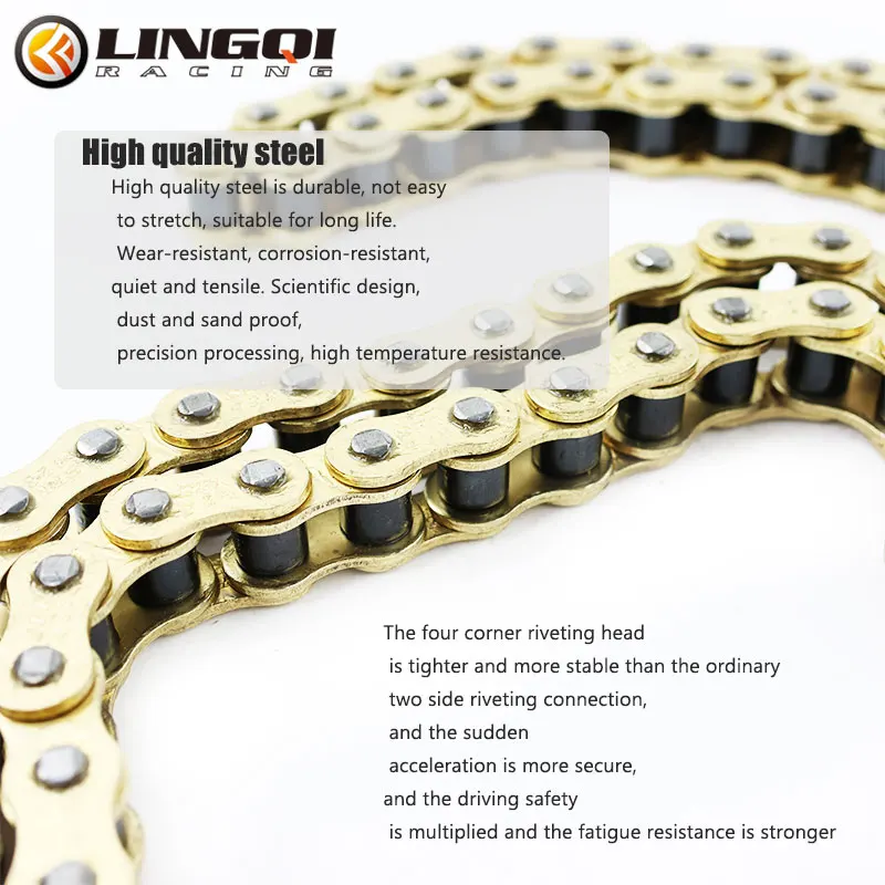 LINGQI RACING 428 Gold Racing Chain 90L-112L Links Chains Buckle Ring Link For 110cc 125cc 140cc 150cc Dirt Pit Bike Motorcycle