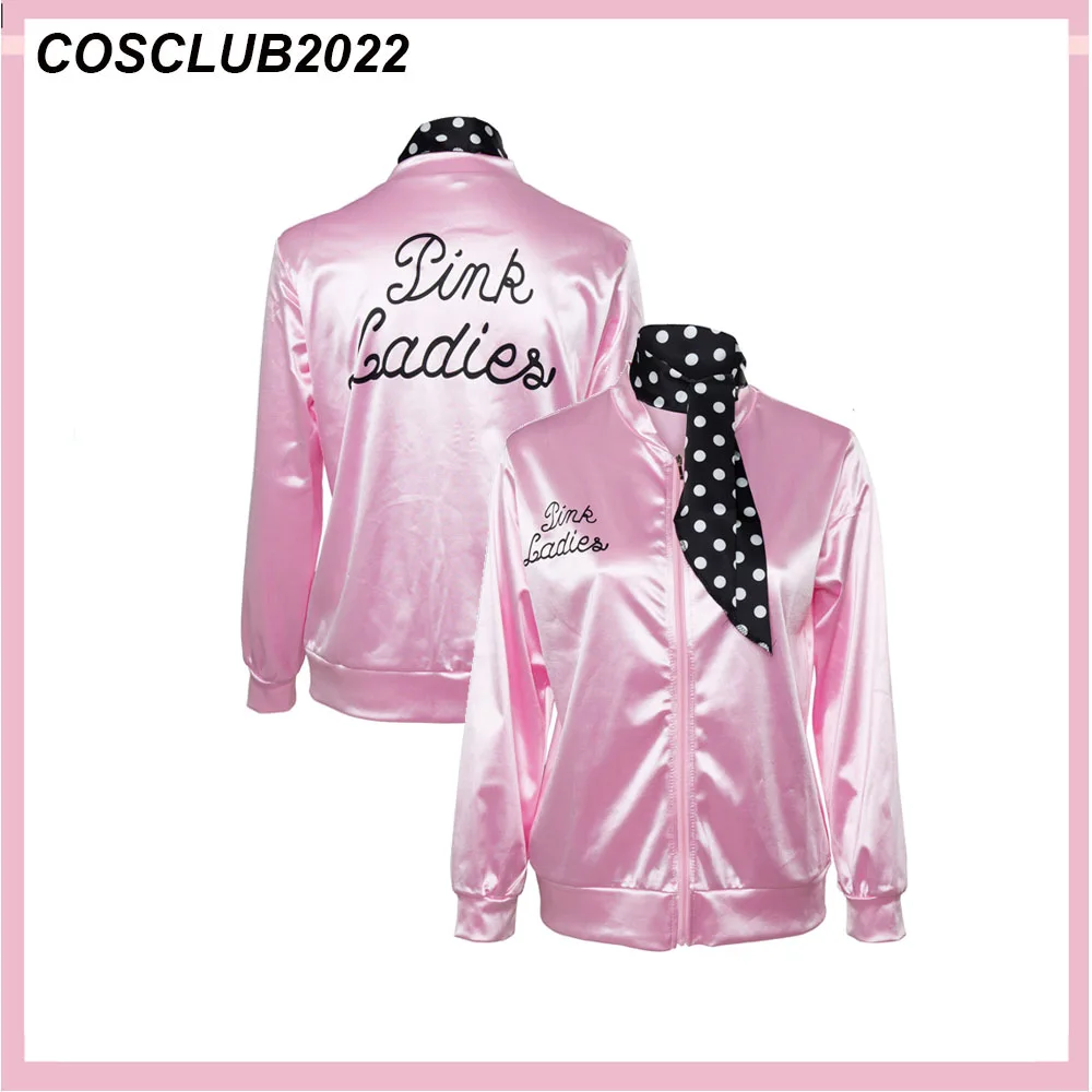 Pink Ladies Grease Cosplay Girl's Pink Silk Coat Costume Jacket Top Outfits Halloween Carnival Suit