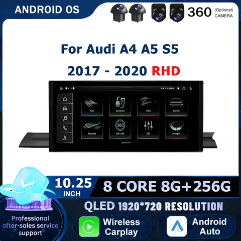 안드로이드 14 멀티미디어 플레이어 Carplay RHD For Audi A4 B8 A5 2017-2020 MMI 2G 3G 자동 라디오 CarPlay GPS 네비게이션 스테레오 4G WiFi