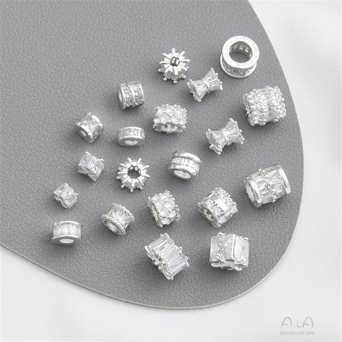 925 Thick Silver Zircon Bucket Beads Square Partition Beads Large Hole Wheel Beads Waist Road Connectivity DIY Matching Beads