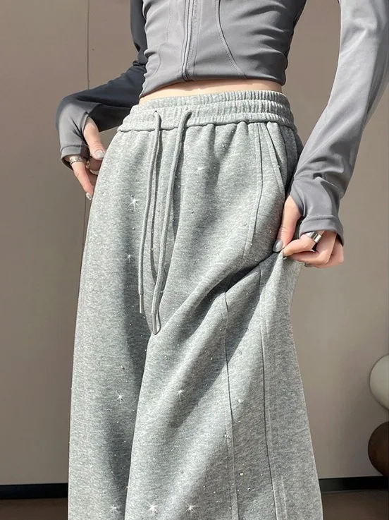 

High Waist Wide Leg Pants Women's Casual Sle Spring 2026 New High Waist Slimming Versatile Bananas Pants Drill Glitter