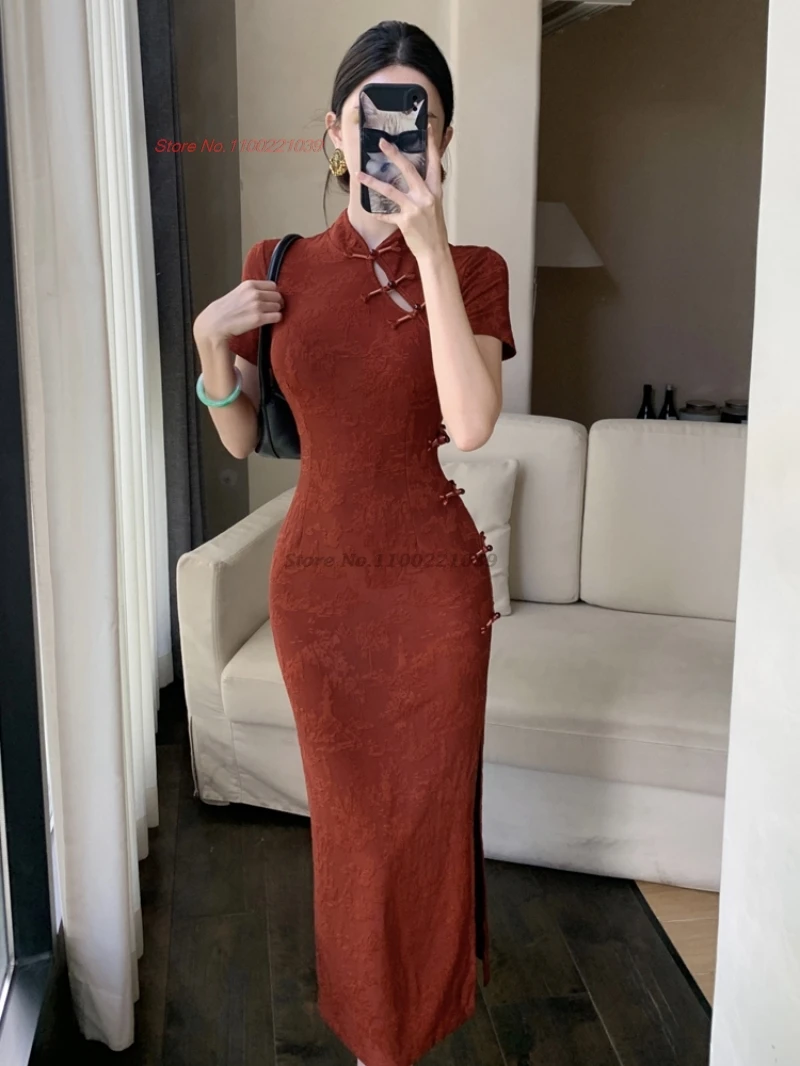 

Китайское винтажное платье 2025 года с улучшенным тиснением, Cheongsam Qipao, вечернее платье, традиционное сексуальное вечернее платье для банкета в ночном клубе