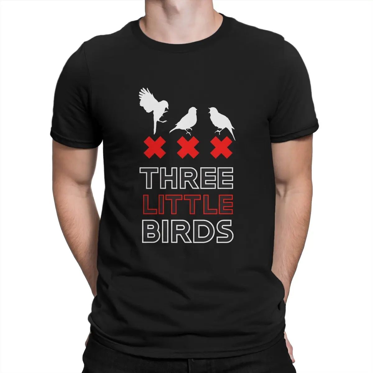 Three Little Birds White Red T Shirt Men's  Cotton Funny T-Shirt Round Neck Three Little Birds Tee Shirt Short Sleeve Clothing