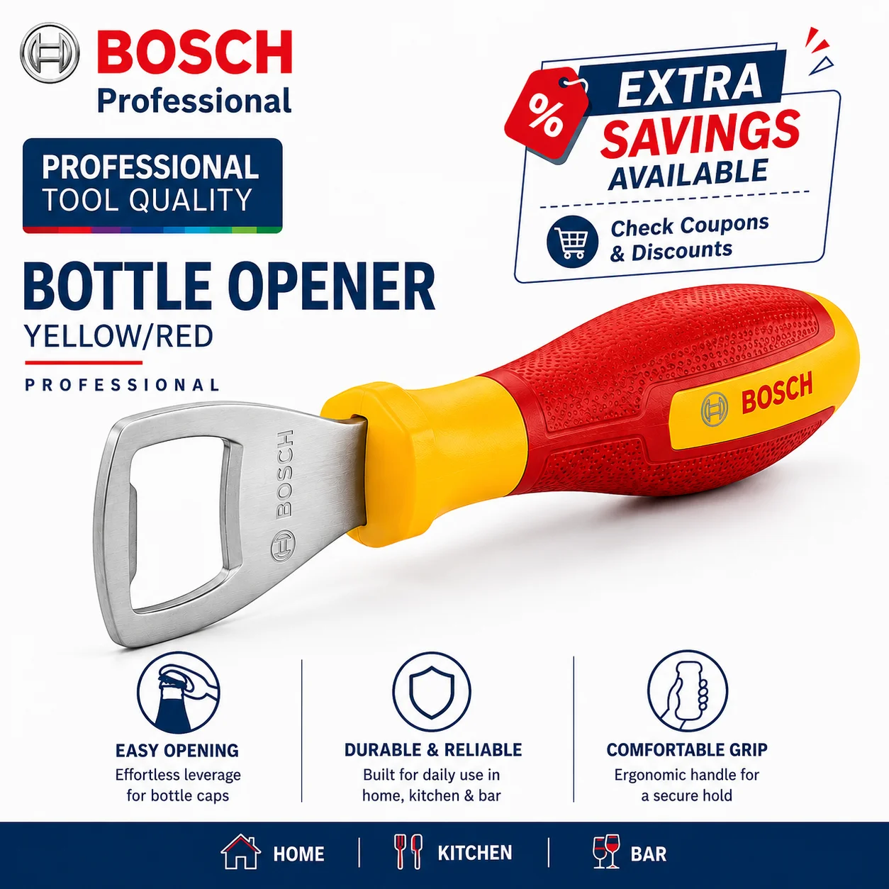 BOSCH Professional Bottle Opener Beer Bottle Opener Hand Tool Bar Tool Kitchen Tool Cap Opener for Home Restaurant Party