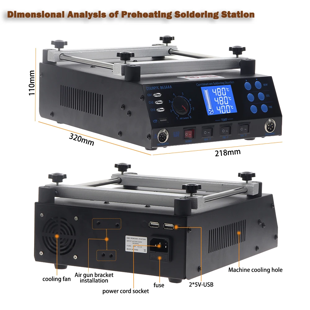 863AAA 1360W 예열 스테이션 PCB 예열기 납땜 스테이션 BGA 재 작업 스테이션 납땜 인두 히트 건 용접 스테이션