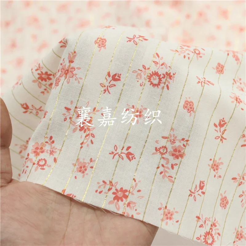 150x50cm Thin Cotton Golden Shiny Floral sewing Fabric, Making Children's Wear for Spring and Summer Women  Shirt Skirt Cloth