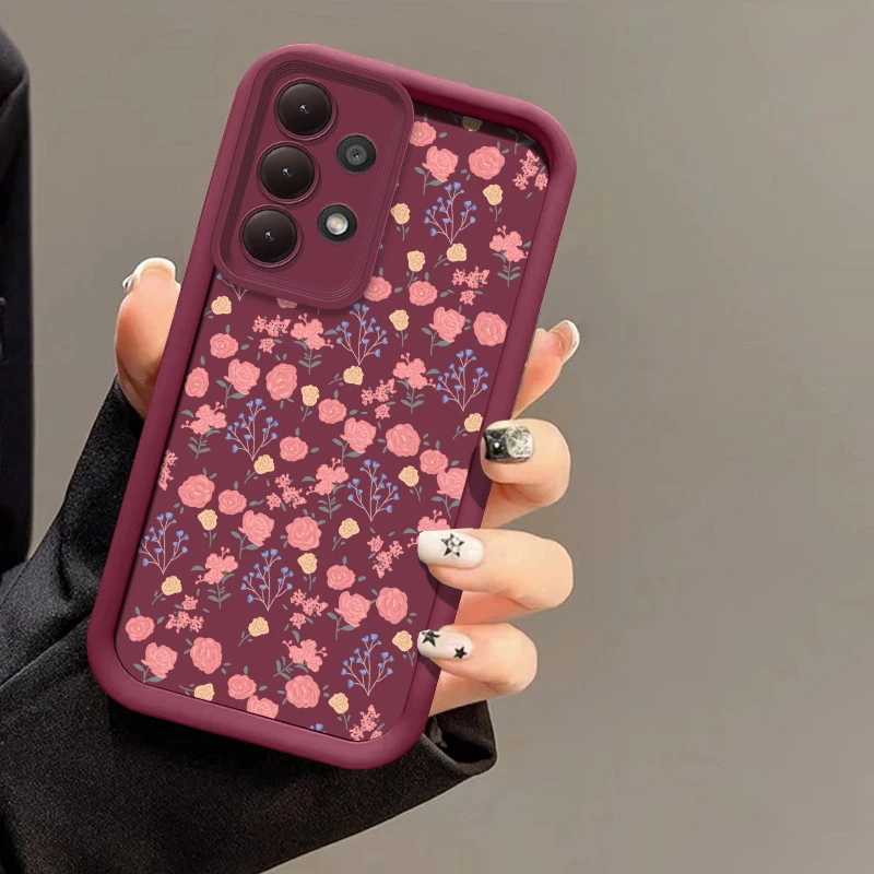 Samsung Galaxy A06 5G A05S A07 A22 A12 A51 A71 A50 A30 A05 A04E A04S A03 Core A32用ソフトフォンケース、マットシリコン製花柄カバー