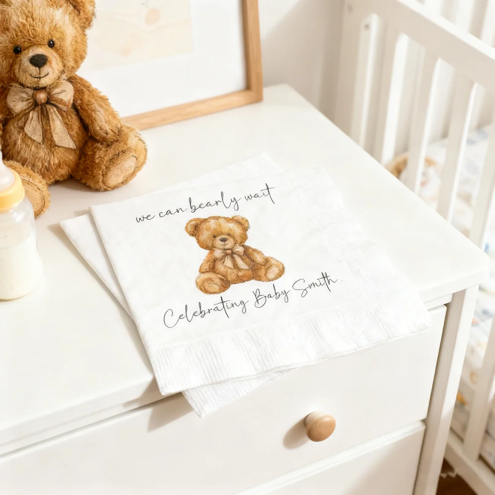 مخصص 20 ورقة تيدي بير استحمام الطفل الحلوى المناديل يمكننا الانتظار البني القوس الجنس تكشف الجدول اكسسوارات كوكتيل #2