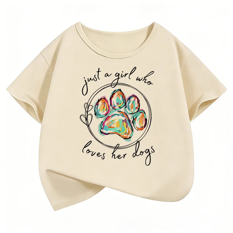 

Just A Girl Who Love Her Dog with Paw Design Kids Children's T-shirt Boys Girls Summer Spring Casual Top Tee Shirt Short Sleeve