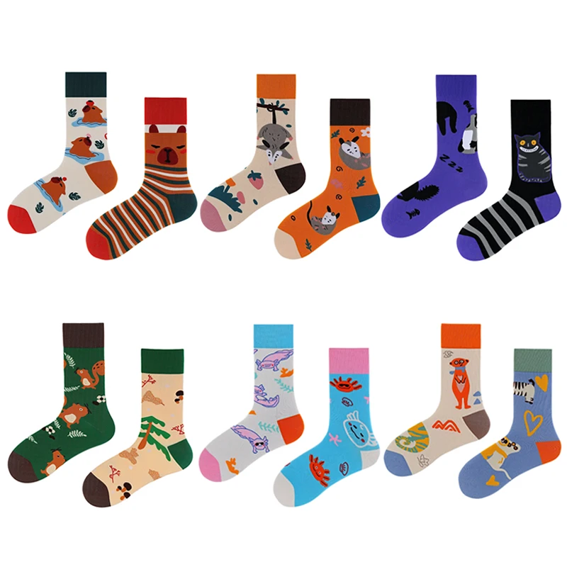 

Original Design 7 Styles Funny AB Trend Cotton Crew Socks Unisex Cute Animal Cartoon Irregular Socks Women Men Couple Long Socks