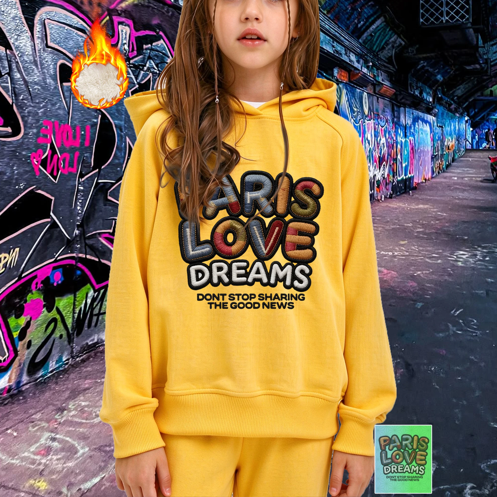 Girls Hoodie Paris Love Dreams Printed Heat Transfer Graphic Kids Streetwear Hooded Sweatshirt For 3-14Y Autumn Daily Outfit