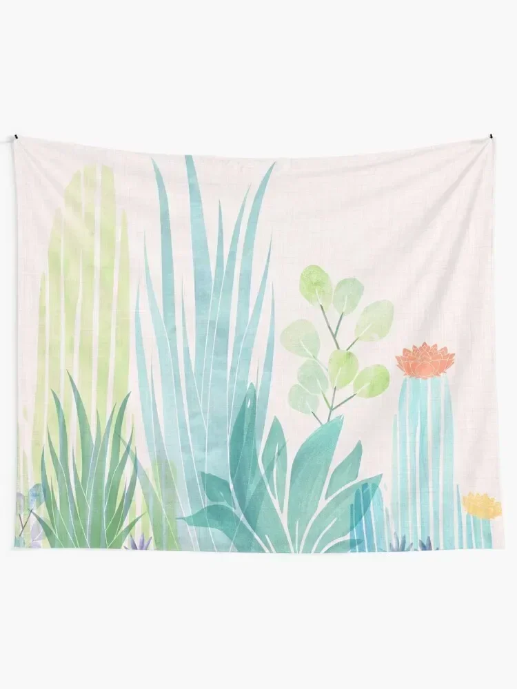 Pastel Succulent Garden Illustration Tapestry Decoration For Bedroom Tapete For The Wall Tapestry