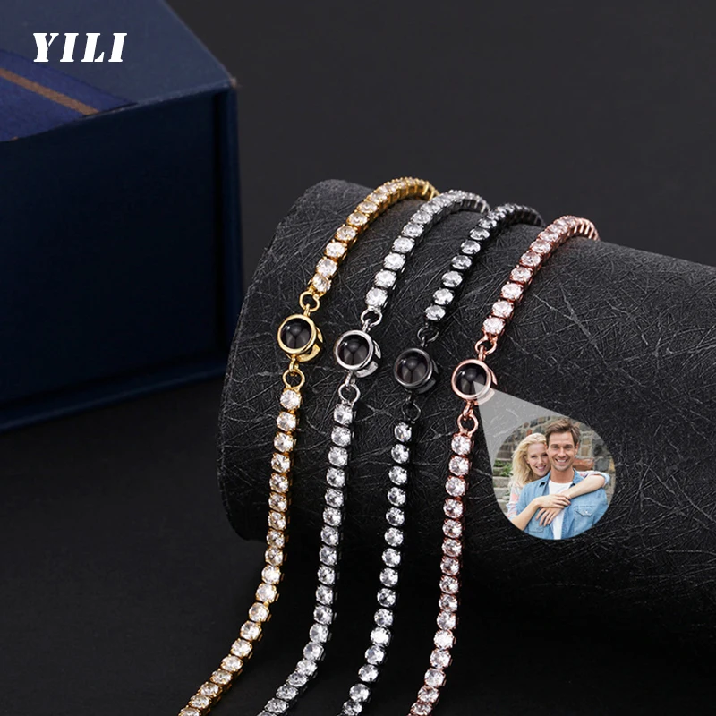 Custom Picture Bracelet Personalized Photo Projection Bracelet Cubic Zirconia Classic Tennis Bracelet Bracelet Gifts for Women