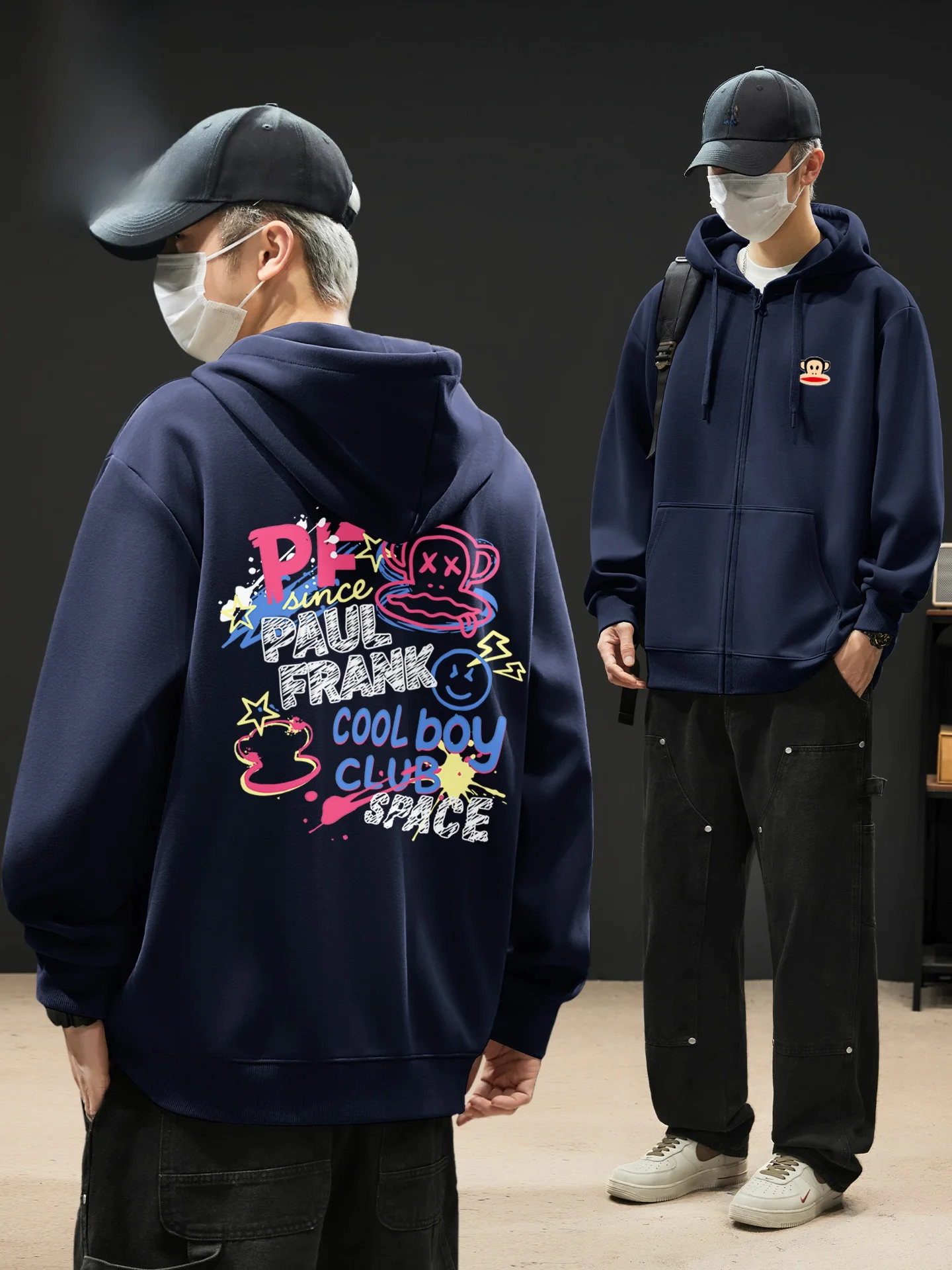 

Loose Fit Hoodie Sweatirt Men's Casual American Sle Monkey Print Hooded Jaet Cool Trendy Autumn Cardigan