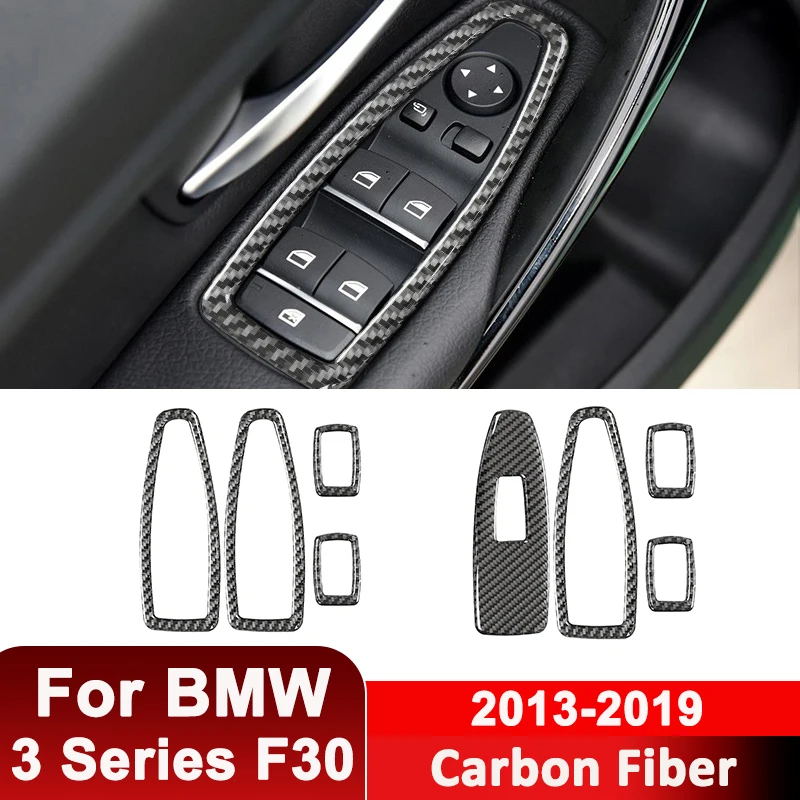 

For BMW 3 Series F30 2013-2019 Carbon Fiber Car Door Window Lifter Panel Trim Frame Decorative Sticker Auto Interior Accessories